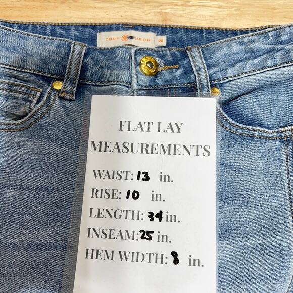 Tory Burch Boot Cut Ankle Front Slit Light Wash Jeans Women's 26 Blue - Picture 5 of 5